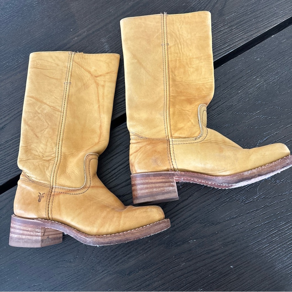Frye Women's Banana Yellow Leather Heeled Boots